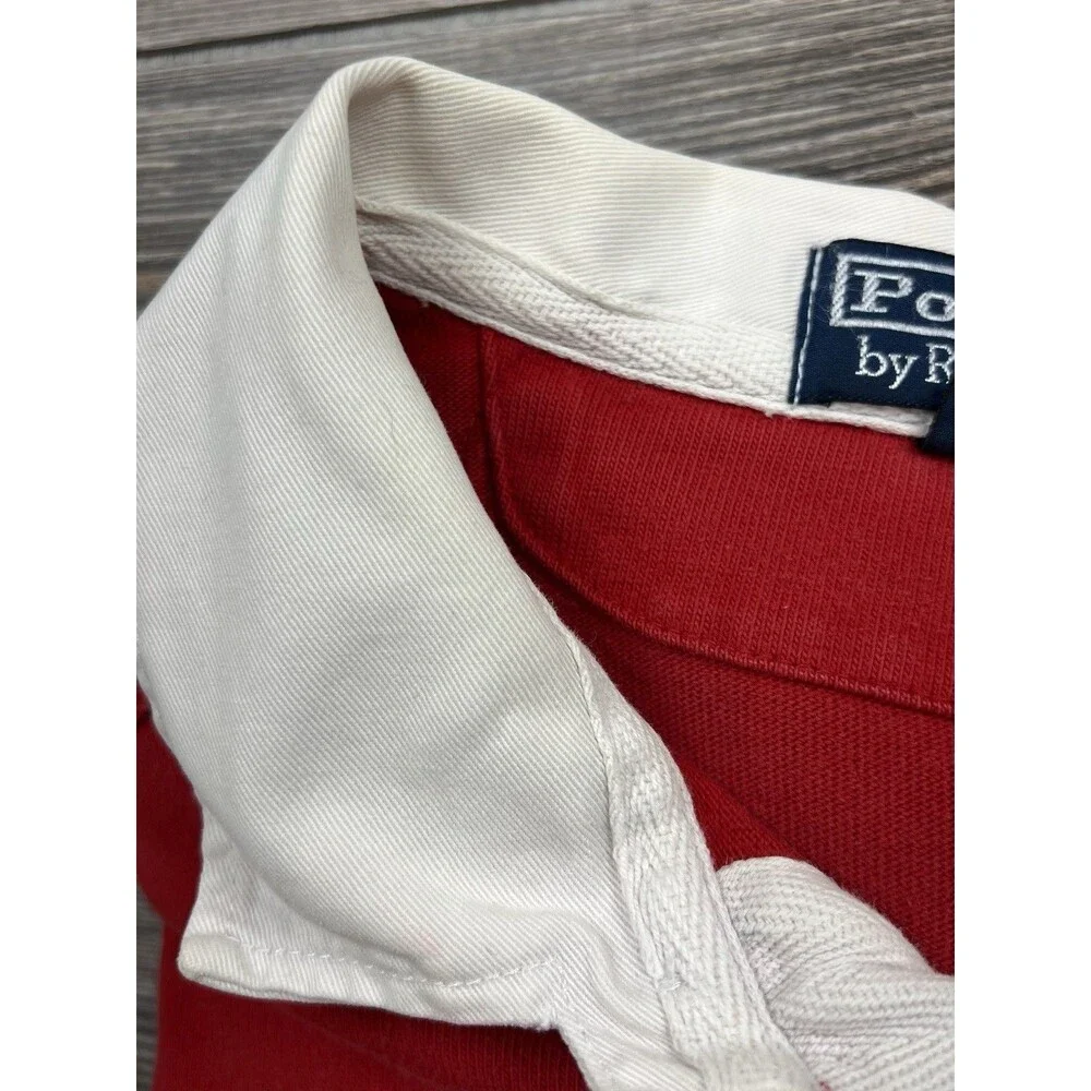 Y2K Polo by Ralph‎ Lauren Red Rugby Shirt Mens XL Old Money Big Pony Chest Logo